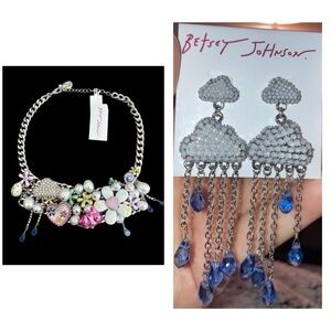 BETSEY JOHNSON SET Easter Hop To It Revival Statement Necklace & Earrings NWT